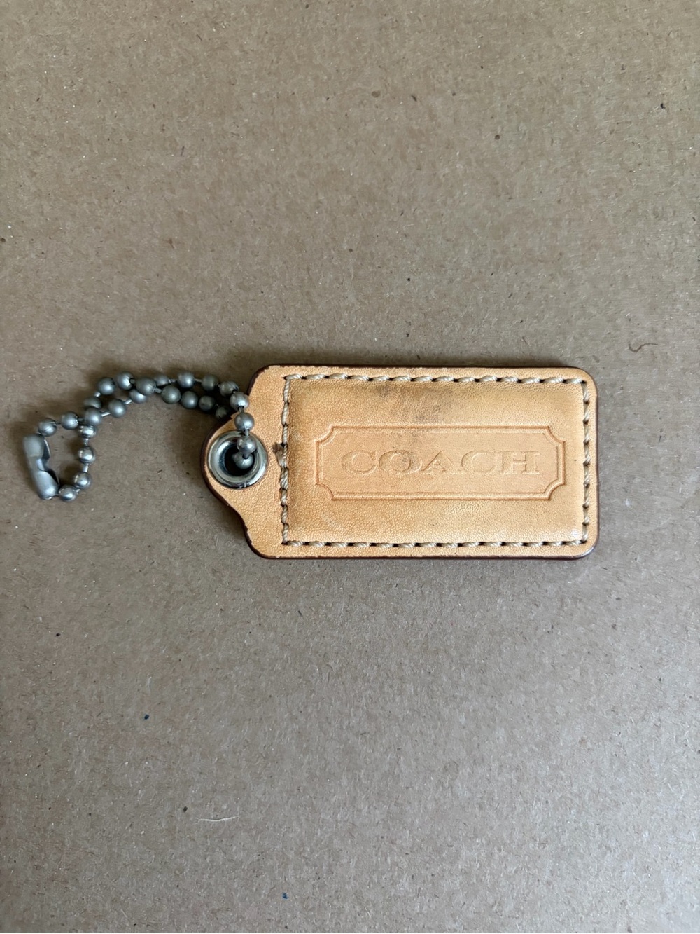 COACH Tan Leather Hangtag with Ball Chain